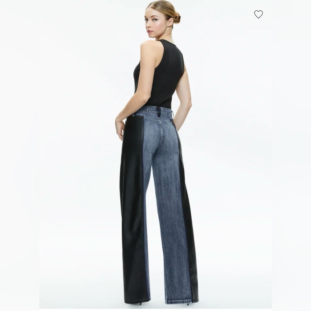 Alice & Olivia Trish Vegan leather / denim jeans - Picture 4 of 7